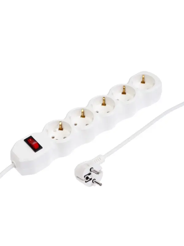 Удлинитель сетевой Luazon Lighting ECO, 5 розеток, 5 м, 10 А, 2200 Вт, заземление, белый