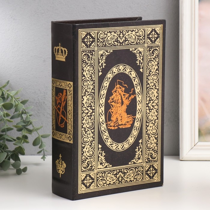 Сейф-книга дерево кожзам  Сейф-книга дерево кожзам "Корабль и шторм" 27х18х7 см