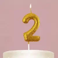 Свеча для торта, цифра, блестящая «2», золото, 9,5 х 4 см