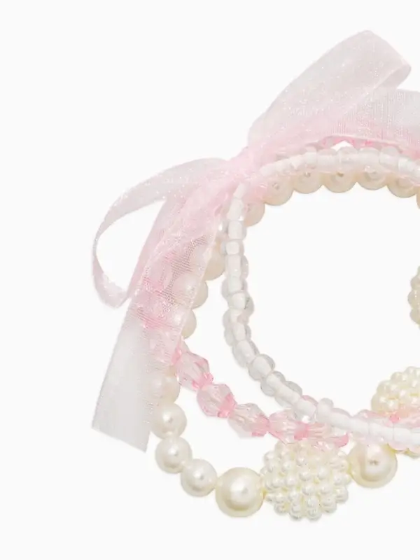 Браслеты детские &laquo;Выбражулька. Бант, жемчуг&raquo;, d=4 см, набор 3 шт. белые, розовый