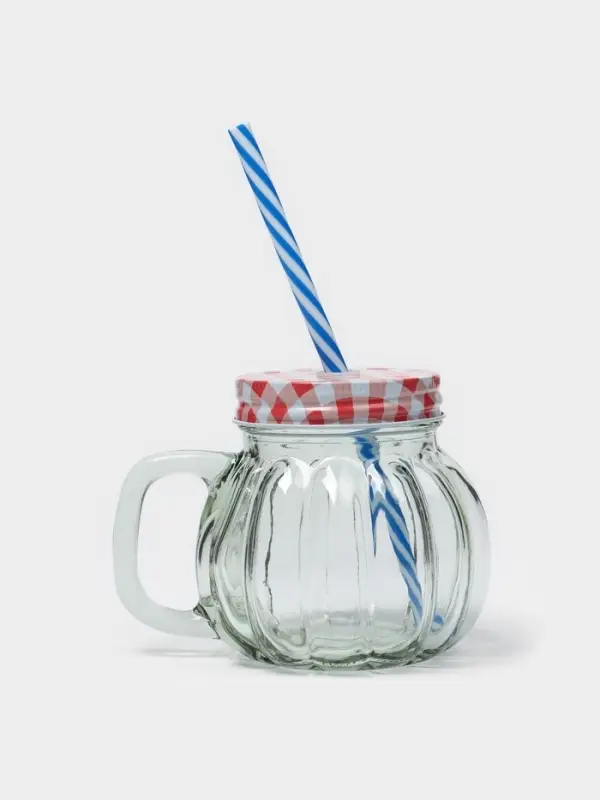 Кружка Доляна &laquo;Тыковка&raquo;, 400 мл, 12.5&times;10 см, стекло, с крышкой и трубочкой, МИКС