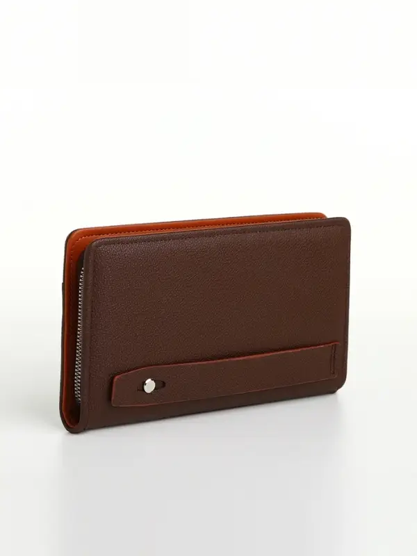 Портмоне-клатч мужской на молнии, с ручкой, наружный карман, коричневое