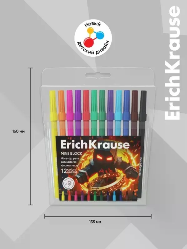 Фломастеры 12 цветов ErichKrause Mine Block, европодвес
