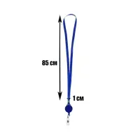 Лента для бейджа, 10 мм х 85 см, с держателем - рулеткой 40 см., и петлей, на кнопке, синий