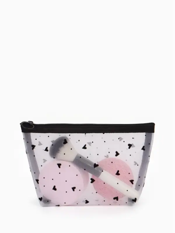 Косметичка дор Сердца, сетка 17*6,5*13,5, отд на молнии, белый Косметичка дор Сердца, сетка 17*6,5*13,5, отд на молнии, белый