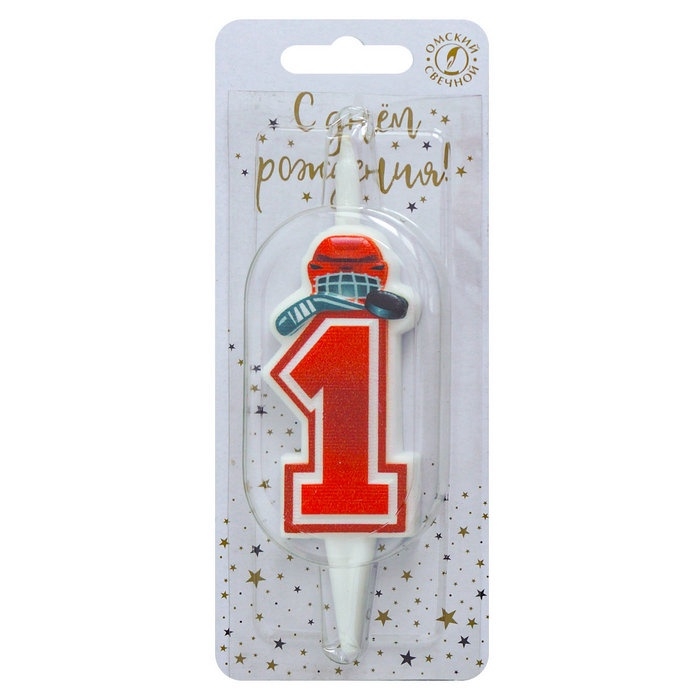 Свеча в торт «Хоккейная», цифра 1, красная