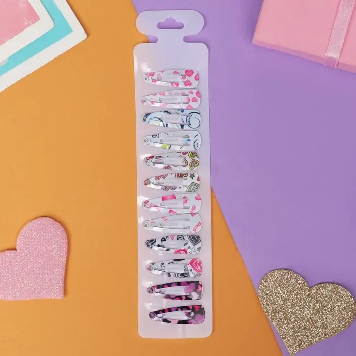 Невидимка для волос "Малышка" (набор 12 шт) сердечки, 3 см