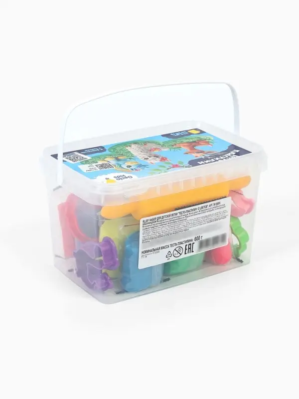 Тесто-пластилин, 12 цветов, 6 формочек + скалка: 16 см