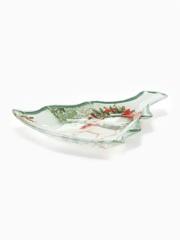 Блюдо сервировочное Доляна &laquo;Ягнёнок в лесу&raquo;, 20&times;16.5&times;2 см, в форме ёлки, символ года, стекло, белое, зелёное