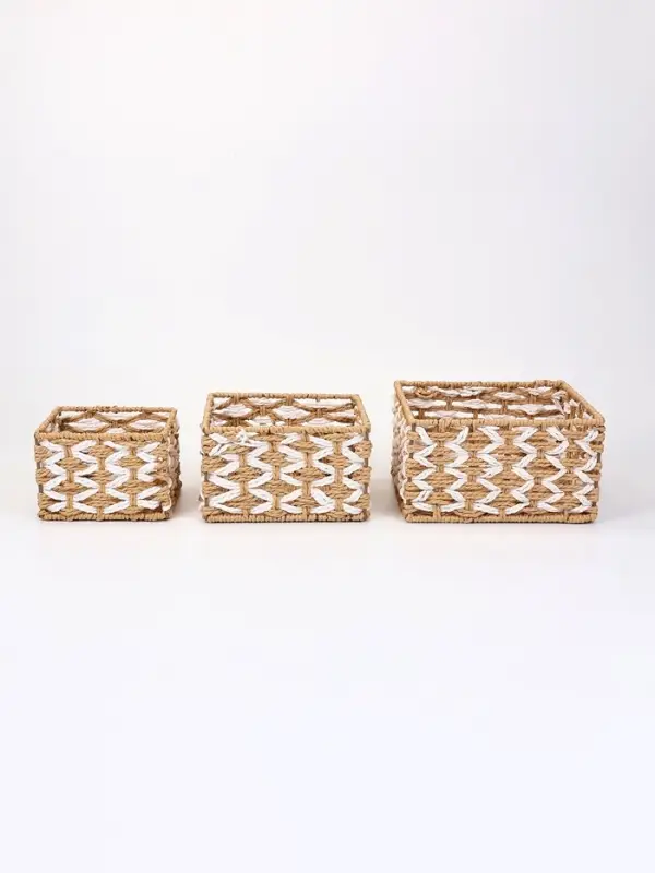 Набор корзин &laquo;Айка&raquo; 3 шт.: 15&times;10, 19&times;11, 22&times;12 см, бумага, бежевые, квадратные