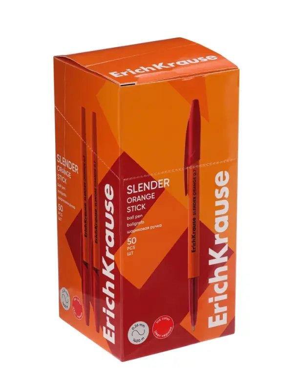 Ручка шариковая ErichKrause Slender Stick Orange, Super Glide, 0.7 мм, красная Ручка шариковая ErichKrause Slender Stick Orange, Super Glide, 0.7 мм, красная