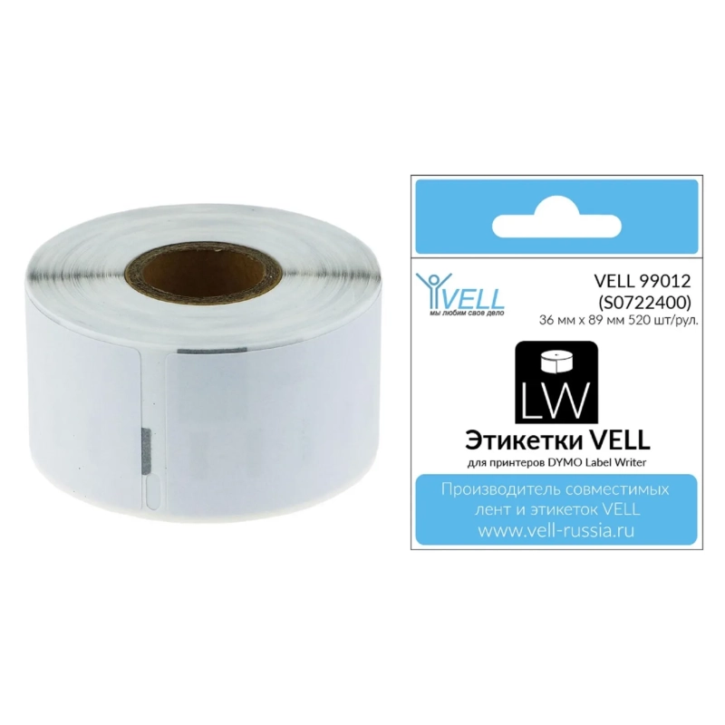Лента Vell VL-D-99012/S0722400(36х89мм,бел) для LW (2рул-260 шт)2 рул/уп