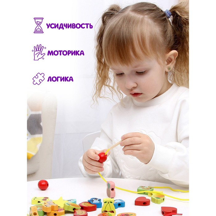 Шнуровка в банке 40 деталей  Шнуровка в банке 40 деталей "Цветы,фигуры,сердца", 2 иглы дерев , 2 шнурка, цвета МИКС, шнурок 90 см