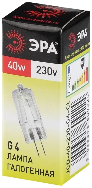 Лампа накаливания галогенная G4-JCD-40W-230V-CL (галоген, капсула, 40Вт, нейтр, G4) (100/1000/35000)