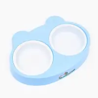 Миска пластиковая двойная "Киса" 2 х 160 мл, голубая