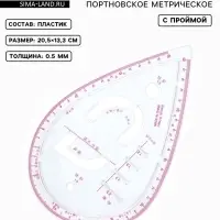 Лекало портновское метрическое &laquo;Капля&raquo;, с проймой, 20.5&times;13.3 см, s=0.5 мм, прозрачное