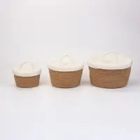 Набор корзин &laquo;Мягкость&raquo; 3 шт. с крышками: 18&times;12, 22&times;13, 27&times;14 см, хлопок, бежевые