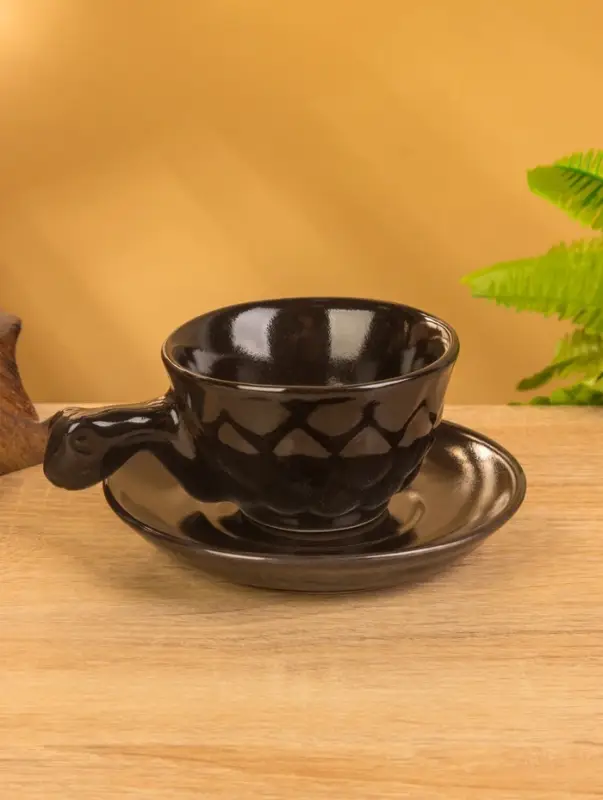 Чашка с блюдцем «Черепашка», 13×13×7 см, керамика, тёмно-коричневая