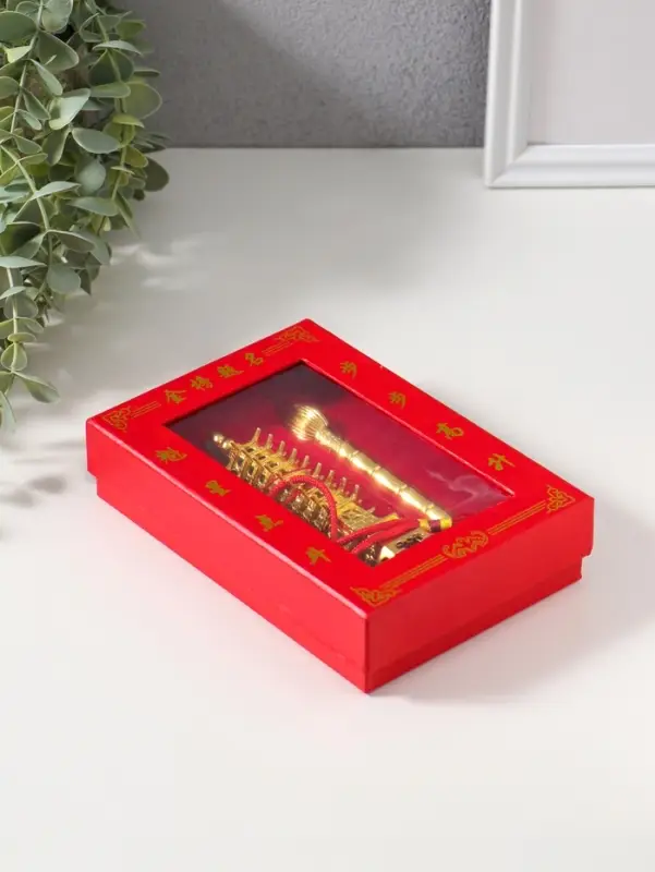 Нэцкэ металл "Пагода литературы" золото набор 2 шт 3,8х3,8х13,5 4х12х17,5 см