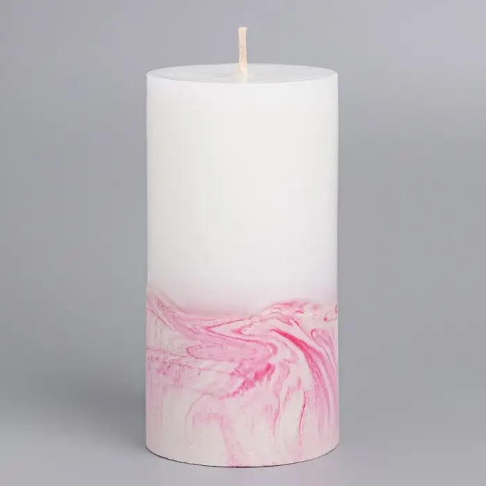 Свеча с бетоном, 5х10 см, бело-розовая