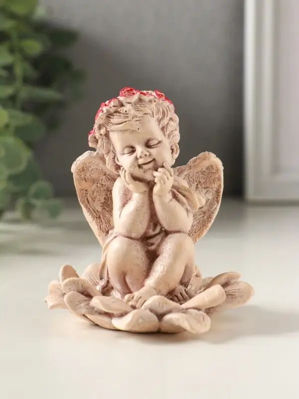 Фигурка гипс &laquo;Ангел на цветке&raquo;, 9&times;7 см, состаренный эффект, слоновая кость