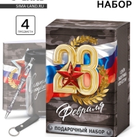 Подарочный набор: термостакан, ежедневник А6, 120 л., брелок, ручка "23 февраля"