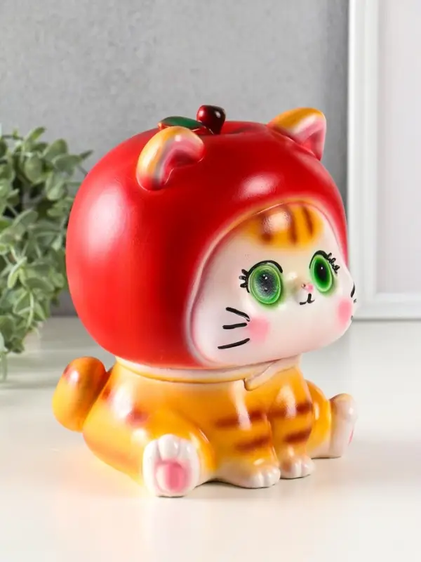 Копилка для денег «Кот в костюме яблоко», гипс, красный, 21×17×17 см