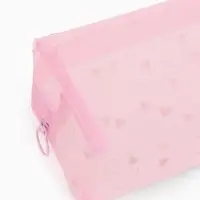 Косметичка женская HEARTS, с рисунком, сетка, на молнии, розовая