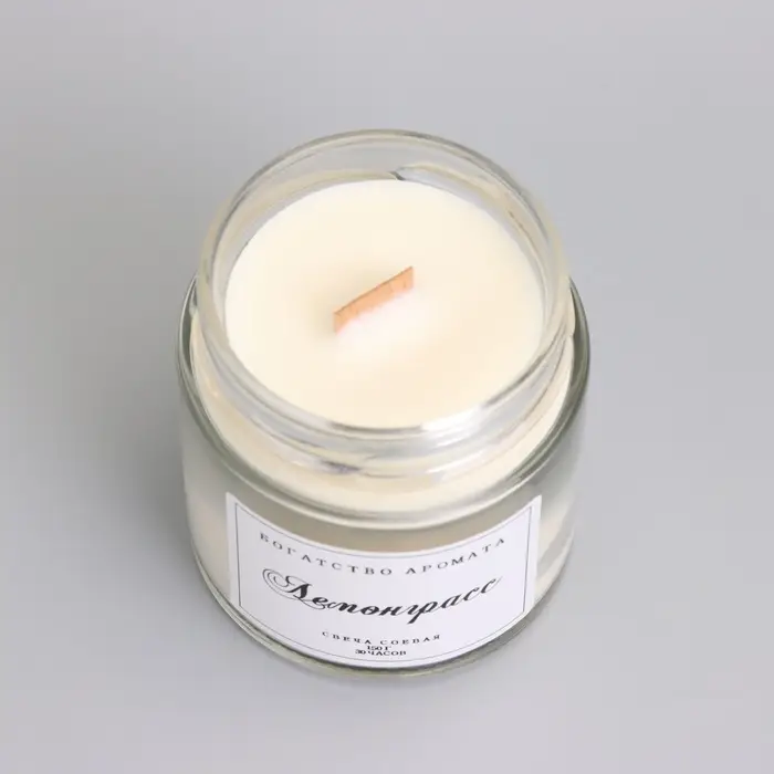 Ароматическая свеча в банке, 150 г, из соевого воска, 150 г, деревянный фитиль, лемонграсс