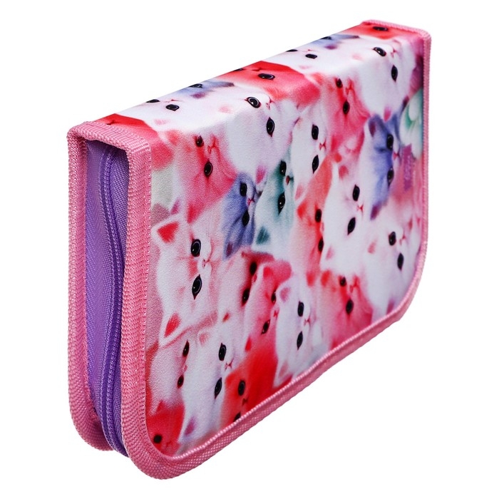 Пенал 1 секция, 130 х 210 х 40 мм, 2 откидные планки, тканевый, Calligrata TOP, Content Пенал 1 секция, 130 х 210 х 40 мм, 2 откидные планки, тканевый, Calligrata TOP, Content "Котики пушистики"