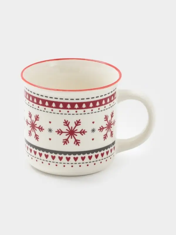 Кружка Доляна «Новый год. Снежинки», 380 мл, фарфор, белая Кружка Доляна «Новый год. Снежинки», 380 мл, фарфор, белая