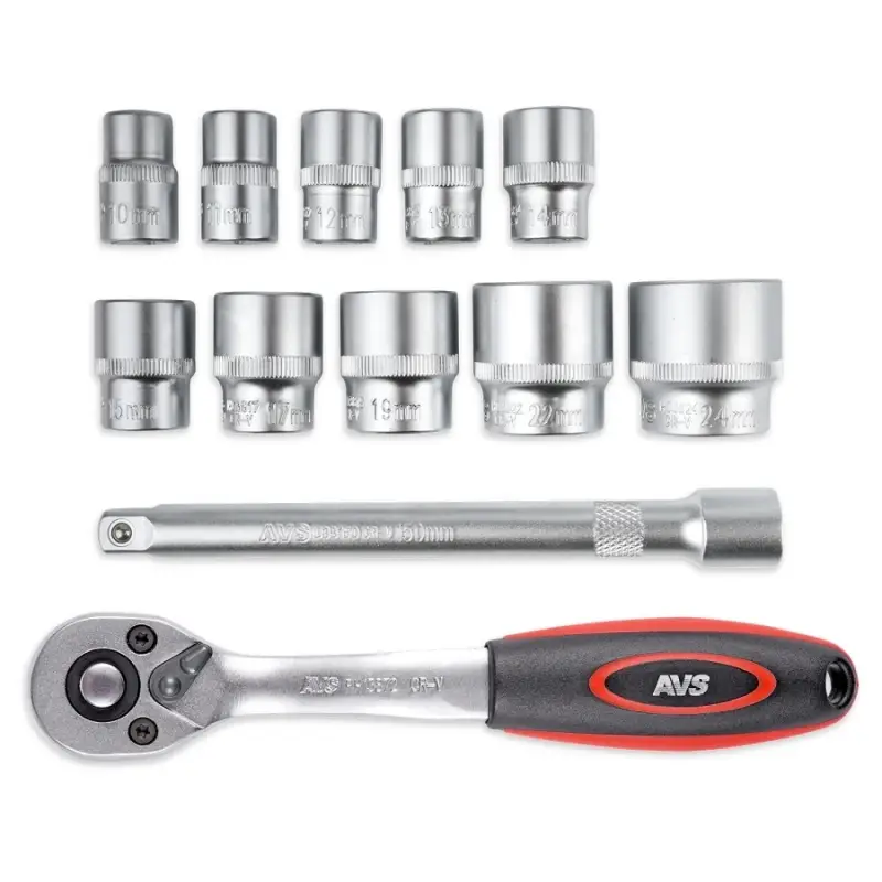 Набор головок торцевых с аксессуарами 3/8"DR (10-24 мм) (12 предметов) AVS NG38-12P