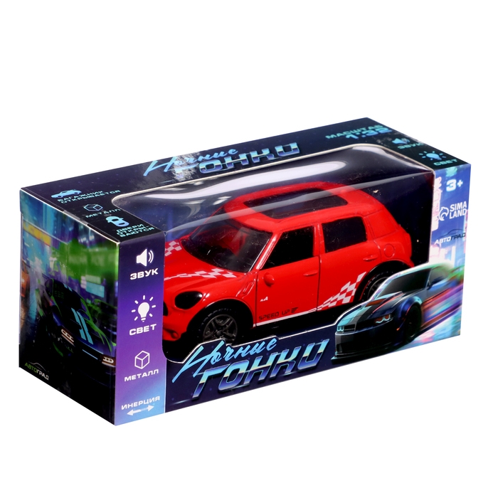 Машина металлическая «Ночные гонки», инерционная, 1:32, открываются двери, звуковые и световые эффекты, цвет красный