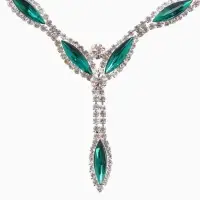 Набор 2 предмета: серьги, колье &laquo;Листопад&raquo;, тонкий ромб, зелёно-белый в серебре, 45 см