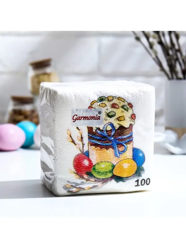 Салфетки бумажные &laquo;Пасхальный кулич&raquo;, 1 слой, 24&times;24 см, 100 шт.