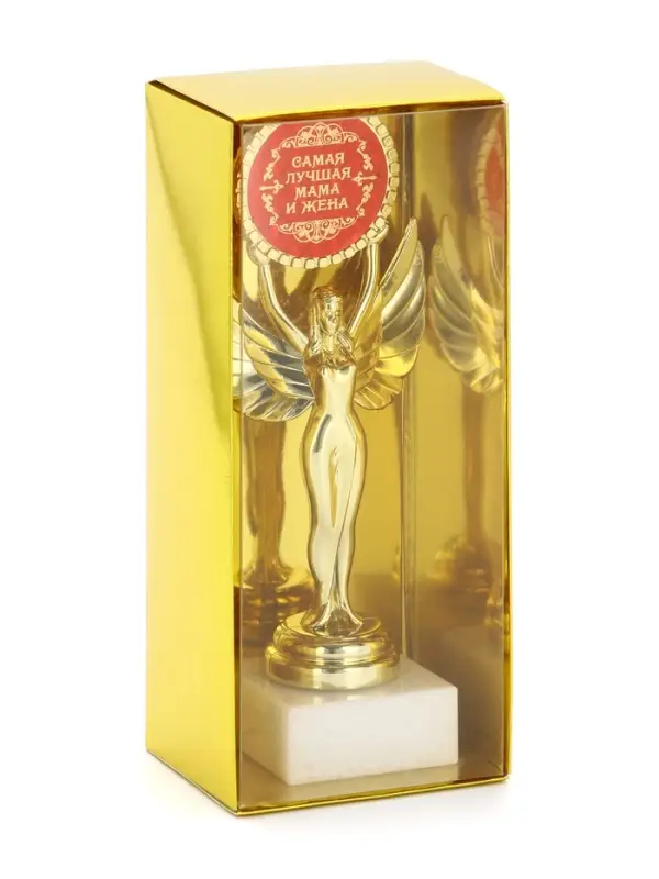 Наградная фигура Ника с вкладышем &laquo;Самая лучшая мама и жена&raquo;, пластик, подставка камень, золото, 18 см