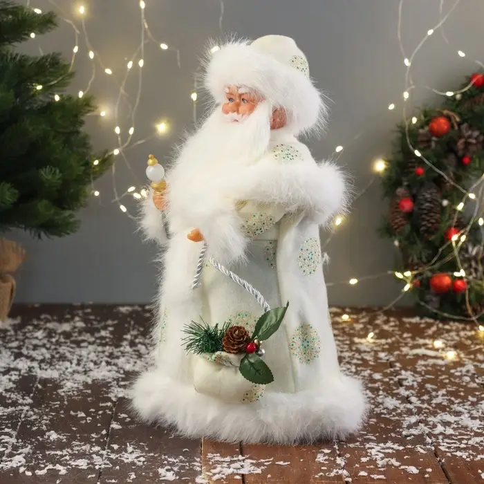 Дед Мороз под ёлку «Зимнее волшебство. В пушистой шубе, с мешком» двигается, 40 см, белый Дед Мороз под ёлку «Зимнее волшебство. В пушистой шубе, с мешком» двигается, 40 см, белый