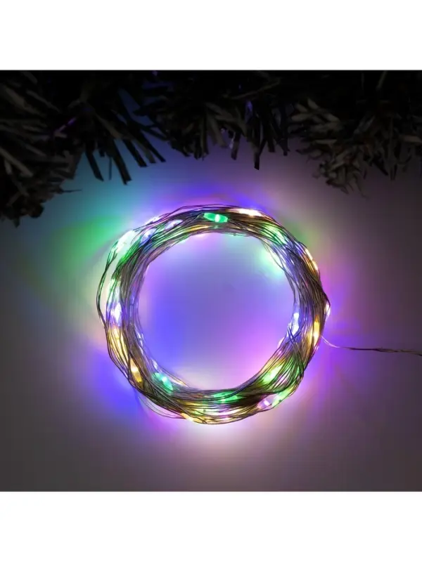 Гирлянда &laquo;Нить&raquo; 10 м, роса, IP20, серебристая нить, 100 LED, свечение мульти, 12 В