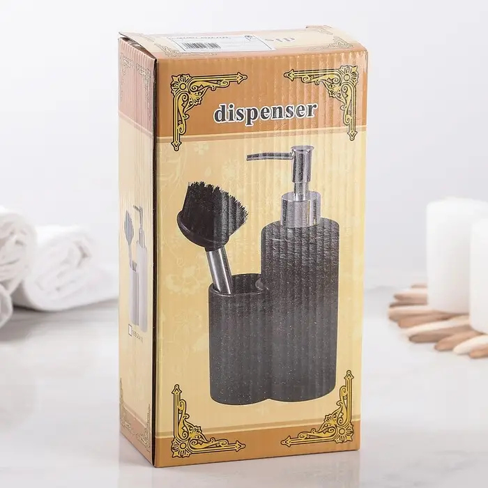 Дозатор для моющего средства с щёткой «Минимал», цвет чёрный Дозатор для моющего средства с щёткой «Минимал», цвет чёрный