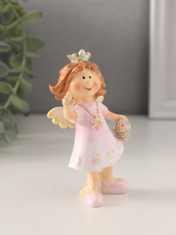 Сувенир полистоун "Принцесса-ангел в розовом платье с корзинкой цветов" 7х4х10 см