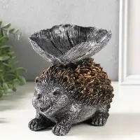 Фигура с подставкой для мелочей "Ёжик с листом" 15х21х13 см, серебро с бронзой