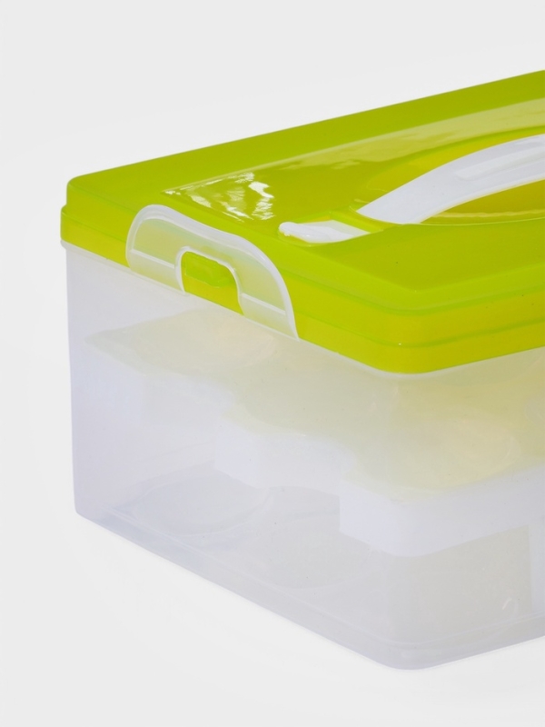 Контейнер для хранения яиц, 24 ячейки, двухуровневый, пластик, 24×16×11 см, зелёный