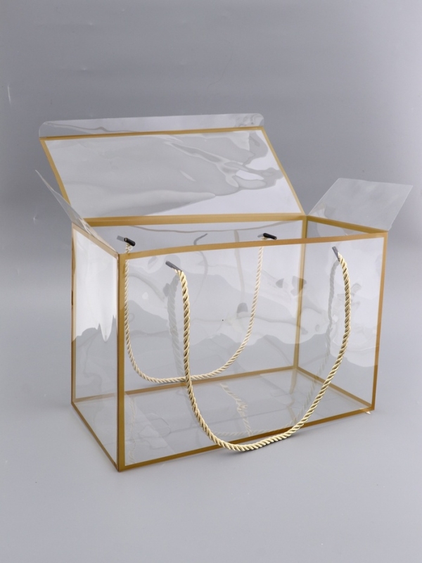 Коробка из PET с ручками, золотая, 30 х 15 х 20 см