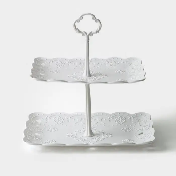 Этажерка для фруктов и десертов Доляна &laquo;Вивьен&raquo;, 2 ярусная, пластик, прямоугольная, 22.5&times;16 см, 26.5&times;19 см, белая