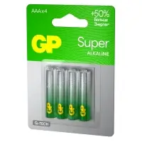 Батарейка алкалиновая GP Super, AAA, LR03-4BL, 1.5 В, блистер, 4 шт.
