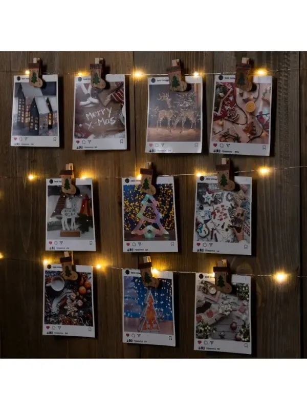 Гирлянда &laquo;Нить&raquo; 2 м, роса с насадками &laquo;Прищепки-чулок&raquo;, IP20, серебристая нить, 20 LED, от батареек АА&times;2, свечение тёплое белое