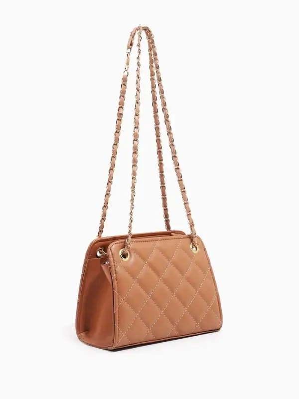 Сумка-клатч на молнии, на длинной цепочке, со стёжкой, бежевая