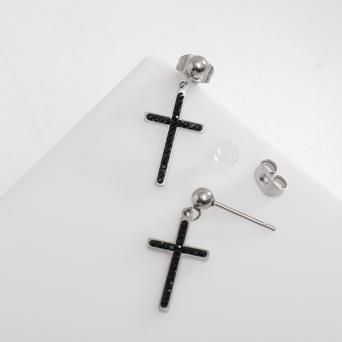 Серьги со стразами XUPING крест изящество, цвет чёрный в серебре Серьги со стразами XUPING крест изящество, цвет чёрный в серебре