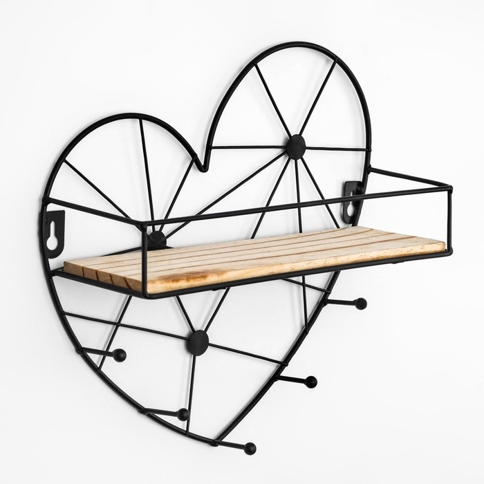 Вешалка настенная с полкой Вешалка настенная с полкой "Сердце", с подсветкой, 5 крючков, черная