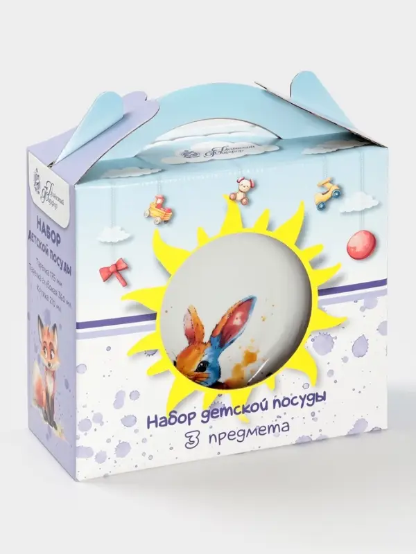Набор детской посуды Дулевский фарфор &laquo;Зайчик&raquo;, 3 предмета: тарелка 175 мл, миска 360 мл, кружка 210 мл, белый